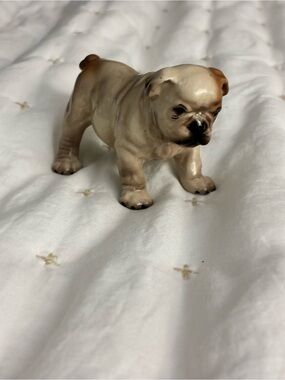 Ceramic Bulldog Statue Dog Figurine - Cream and Brown